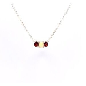 Silver Opal Garnet Necklace Three Stone Pendant 18in